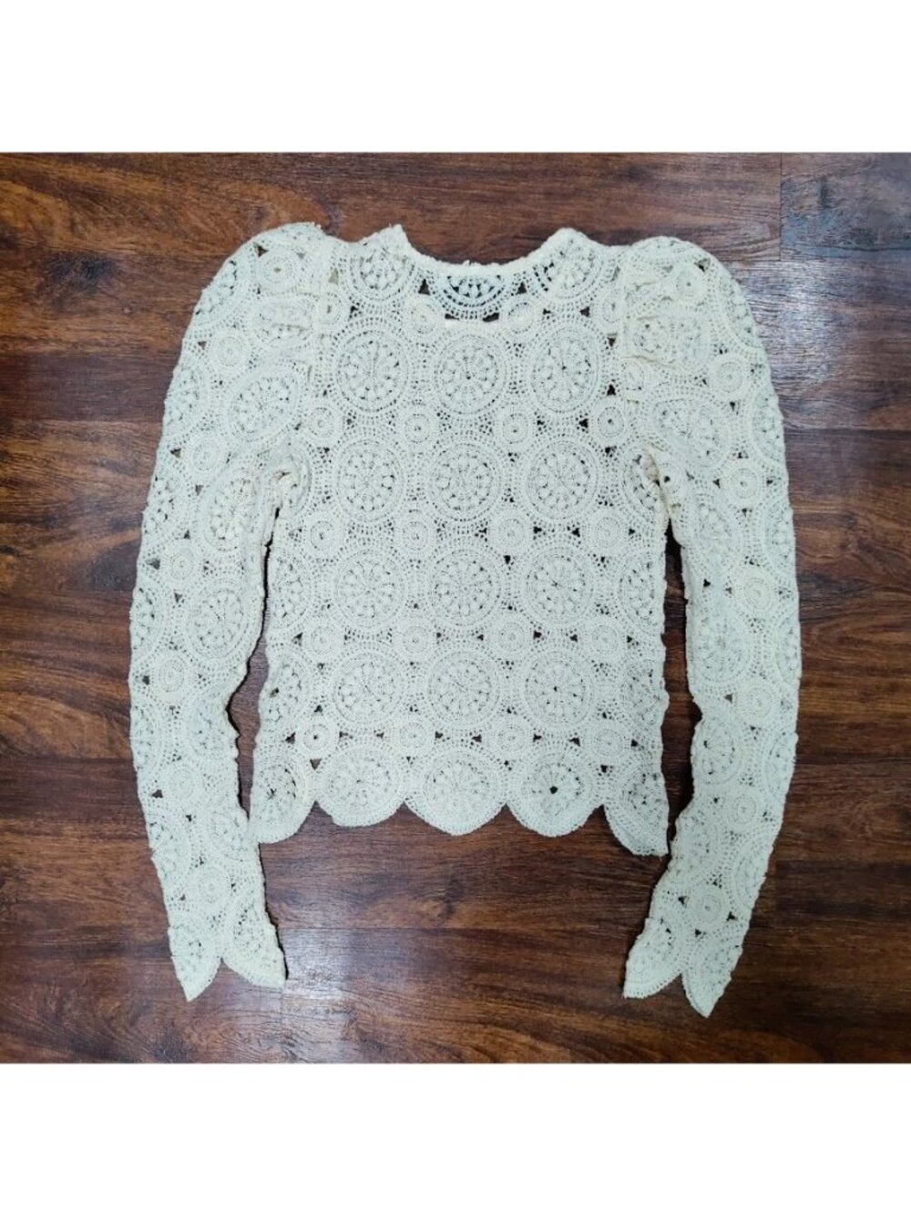 Zara Womens Cream Crochet boho Lace Long Sleeve Top S - Picture 2 of 11